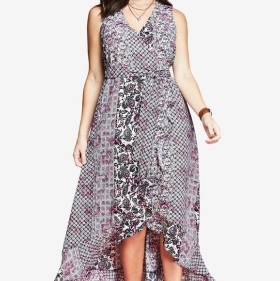 NWT RUFFLE FAUX-WRAP MAXI DRESS BY CHELSEA STUDIO - Picture 2 of 4